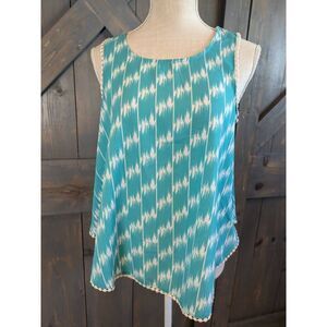 She & Sky Tank Top Cami Women's Medium Blue White 100% Cotton